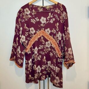 Quizz Woman Bazaar Bohemian Floral Print Blouse with Sequin & Bead Accents Sz 20